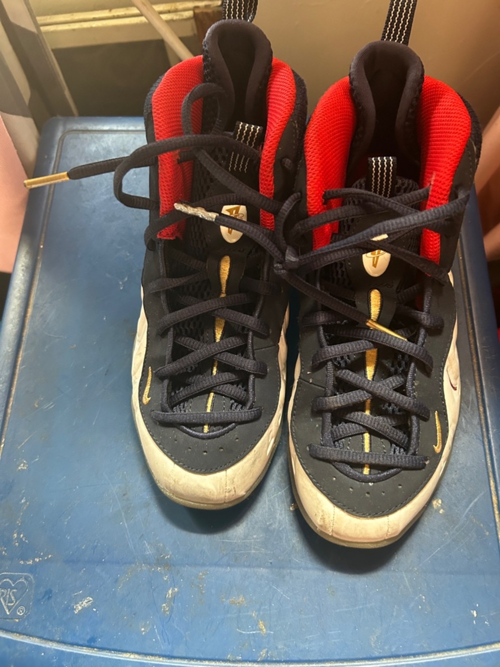 Nike Kids Black and Red Sneakers with Gold Trim